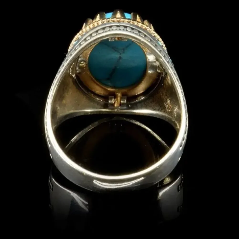 Vintage Unisex Electroplated Two-tone Inlaid Turquoise Ring